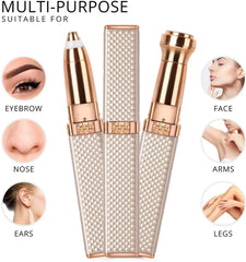 Multi-purpose beauty tool with rose gold accents and various application areas shown.