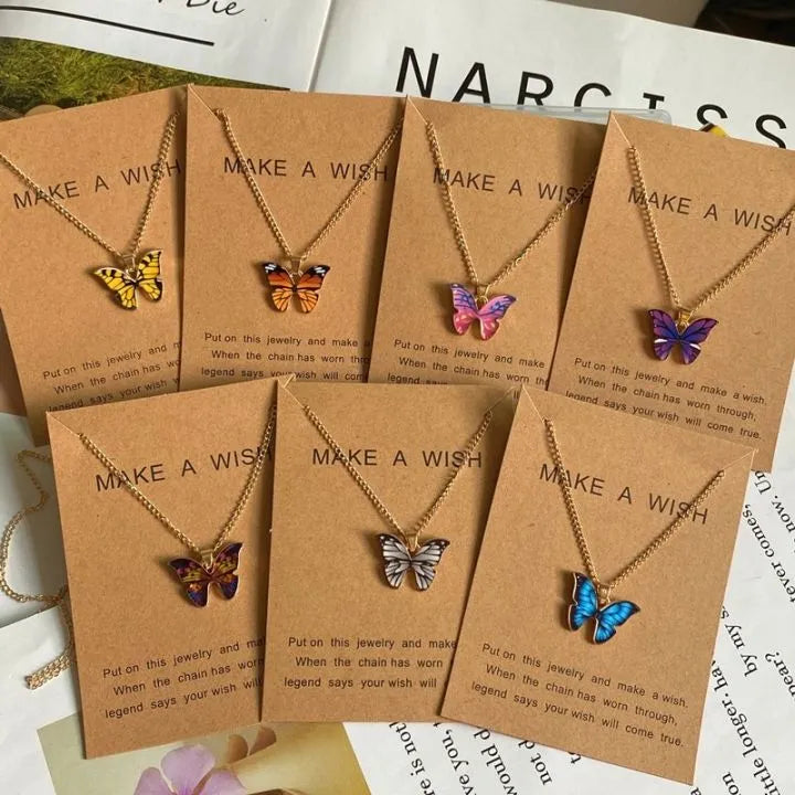 Korean Style Crystal Butterfly Charm Necklace for Girls