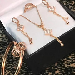 Stylish Gold Plated Zircon Jewelry Set with Necklace & Earrings