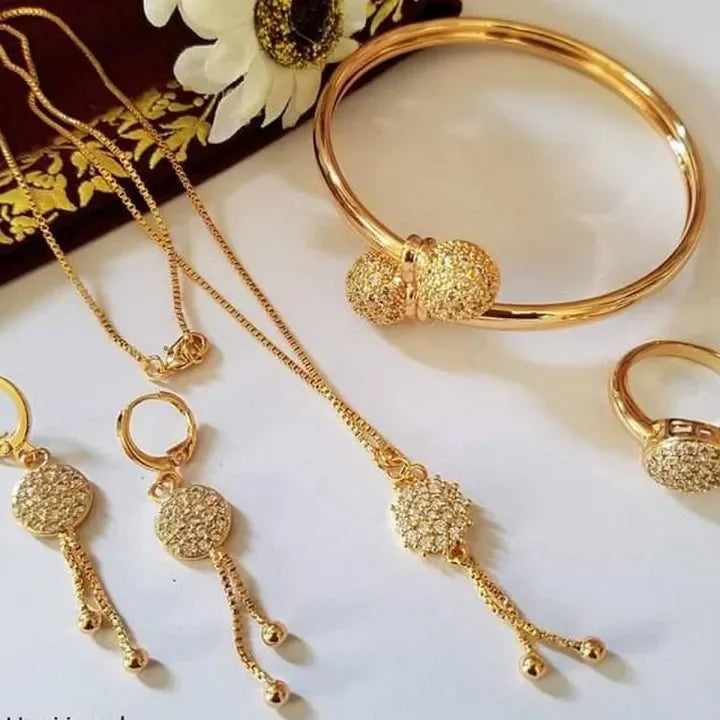 Stylish Gold Plated Zircon Jewelry Set with Necklace & Earrings