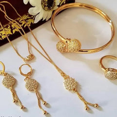 Stylish Gold Plated Zircon Jewelry Set with Necklace & Earrings