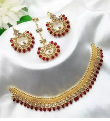 Traditional Multicolor Jewelry Set with Earrings & Tika
