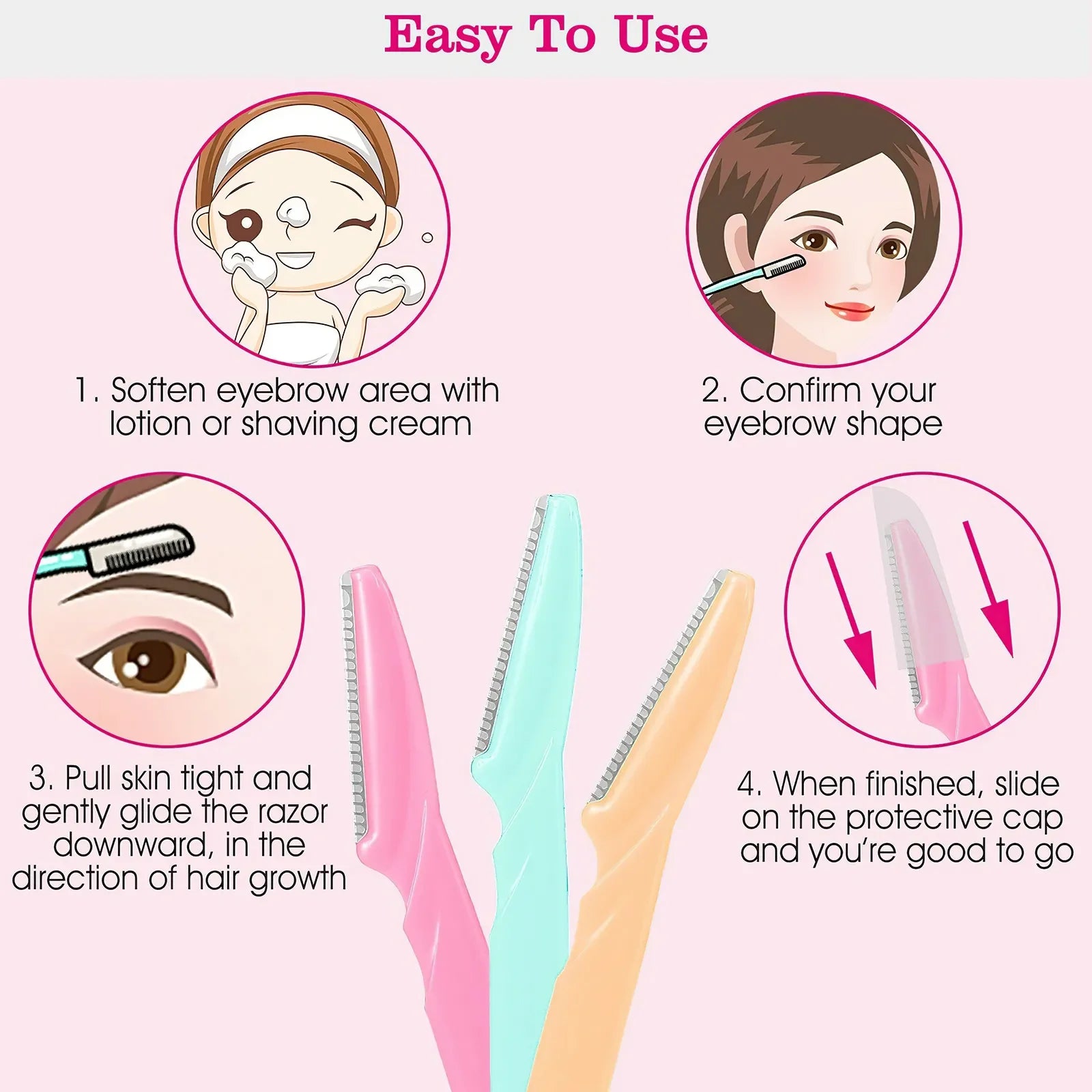 Tinkle Eyebrow & Facial Razor with Safety Cover (3-Pack)