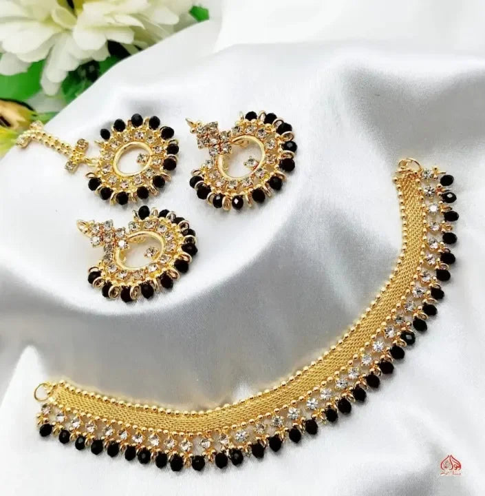 Traditional Multicolor Jewelry Set with Earrings & Tika