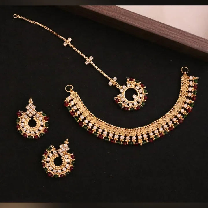 Traditional Multicolor Jewelry Set with Earrings & Tika