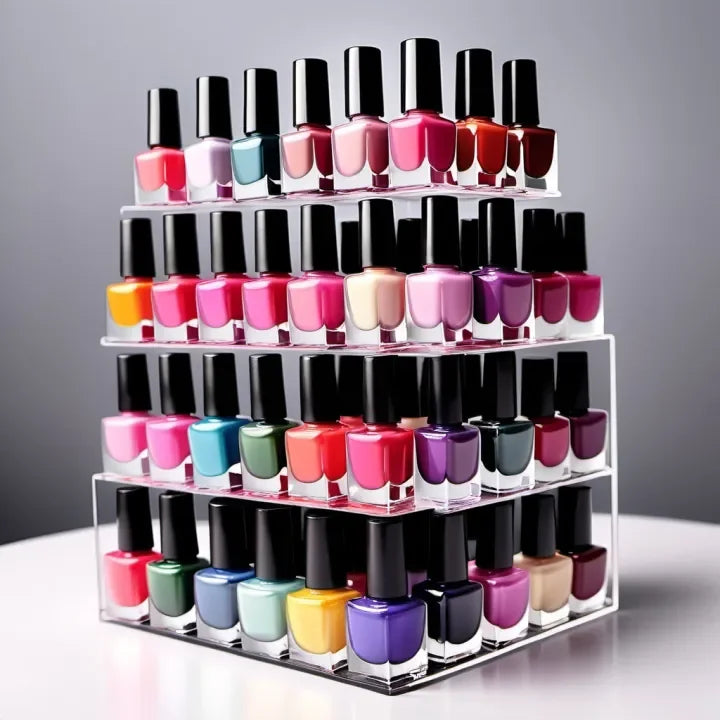 Swatches of various colors from the nail polish set on a neutral background to show the true shades.