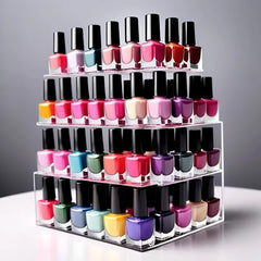 Swatches of various colors from the nail polish set on a neutral background to show the true shades.