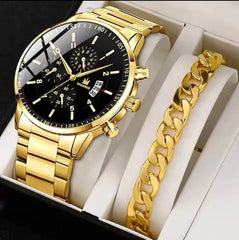 Men's Stainless Steel Watch & Bracelet Gift Set (2-Piece)