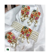 Stylish Choker Patti Jewelry Set with Earrings & Tika for Women