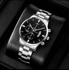 Men's Stainless Steel Watch & Bracelet Gift Set (2-Piece)