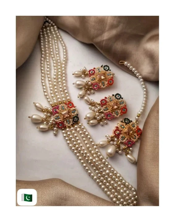 Stylish Choker Patti Jewelry Set with Earrings & Tika for Women