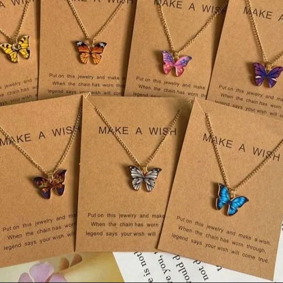 Korean Style Crystal Butterfly Charm Necklace for Girls