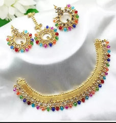 Traditional Multicolor Jewelry Set with Earrings & Tika