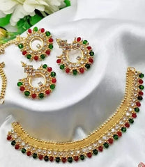 Traditional Multicolor Jewelry Set with Earrings & Tika